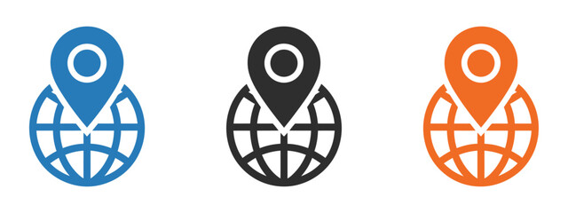 Location icons globe mapping navigation worldwide vector illustration geographic positioning travel marker symbols digital map interface design. © AYAT 01