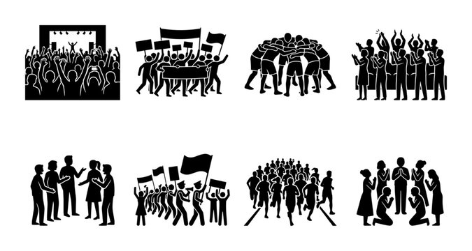 Crowd Silhouettes Collection: Protest, Celebration, Gathering, Community Icons