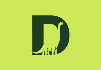 Minimalist letter D logo with green dinosaur silhouette © pikri