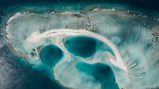 Aerial View of Dynamic Ocean Waters with Sandbars and Shallow Channels