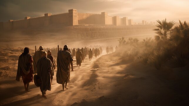 Daniel and other young Judean captives are led toward Babylon after Jerusalem&rsquo;s defeat, illustrating how faith can endure exile, loss, and uncertainty while trusting in God&rsquo;s greater plan.
