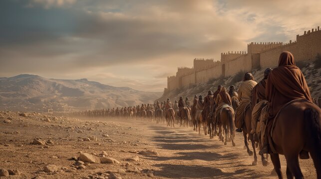 Young Daniel and fellow Judean captives leave Jerusalem under Babylonian guard, beginning a difficult journey that reveals how faith and character can endure even in foreign lands.
