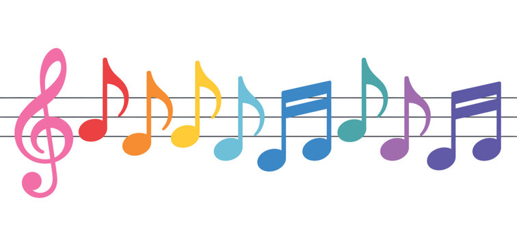 Music note symbols different color music notes icon set musical notation symbols audio melody rhythm vector illustration