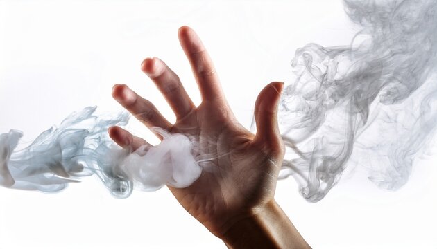 smoke hand grabbing concept isolated on white background
