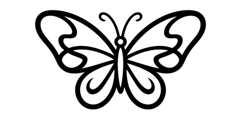 Simple black and white line art drawing of a butterfly icon for coloring pages and creative design projects © Digital Illustration