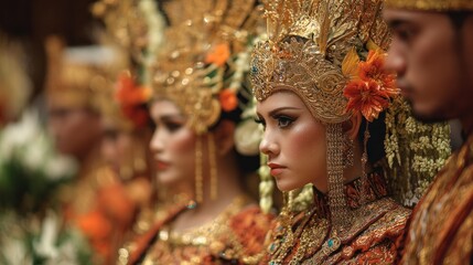 Fototapeta premium People wearing traditional attire in close up view for cultural theme