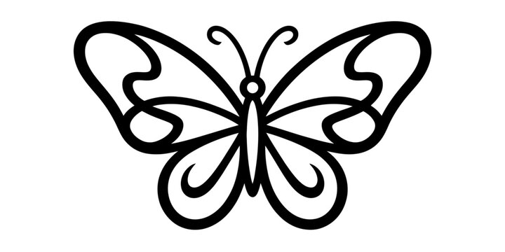 Simple black and white line art drawing of a butterfly icon for coloring pages and creative design projects