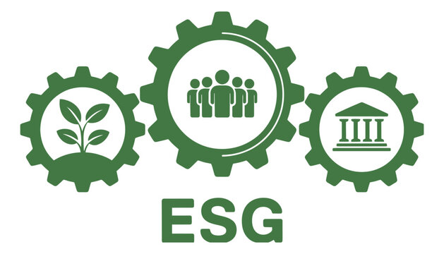 ESG environmental social governance conceptual gear icons illustration sustainability corporate responsibility ethical business framework vector design.