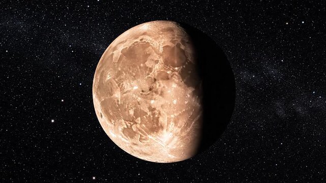 A detailed artistic rendering of the planet Venus, showcasing its cloudy atmosphere and rocky surface under the vastness of space.