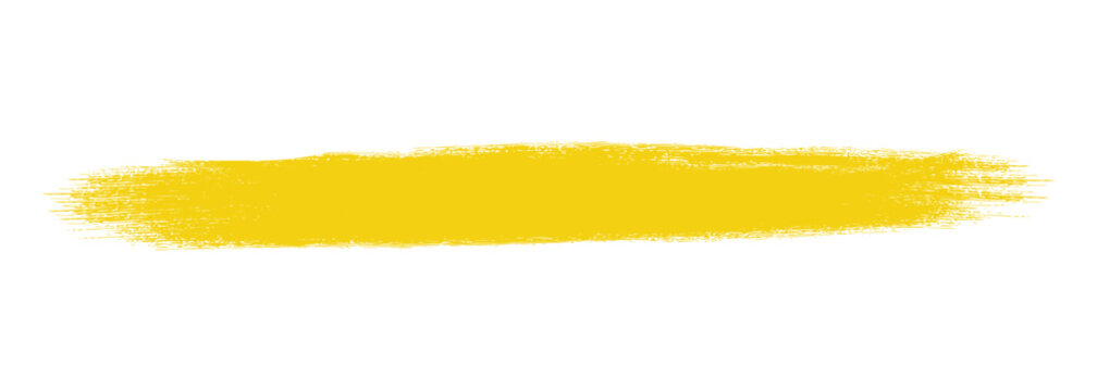 Vibrant yellow dry brush stroke. Rough horizontal paint streak and artistic hand-drawn highlight line.