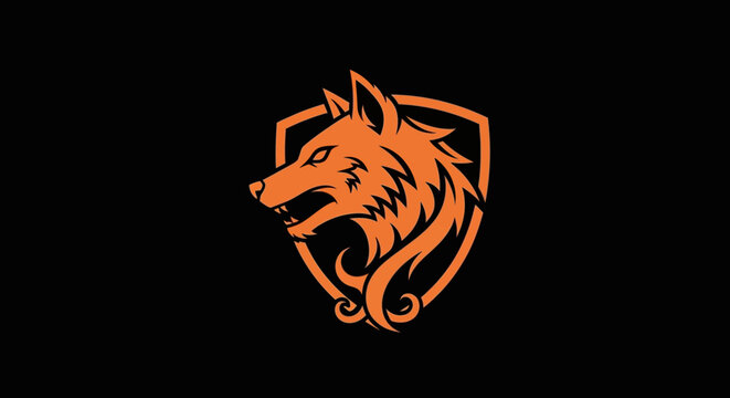 Orange wolf mascot logo inside shield crest on black background