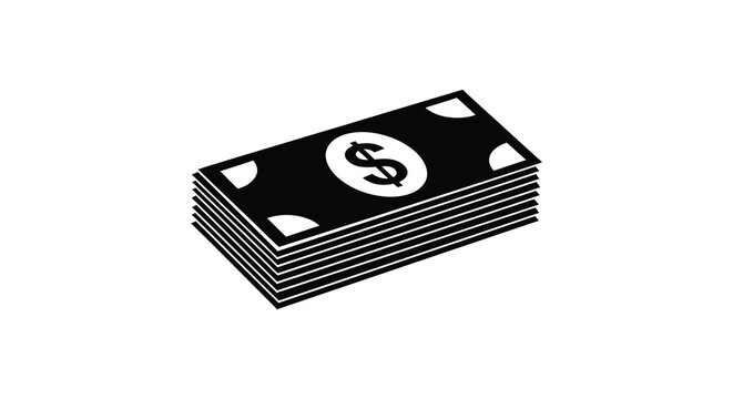 Stack Of Money Bills Silhouette Black And White Graphic