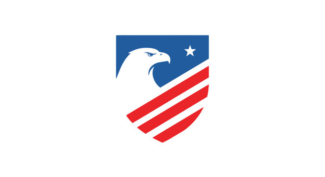 Patriotic eagle shield logo with American flag stripes