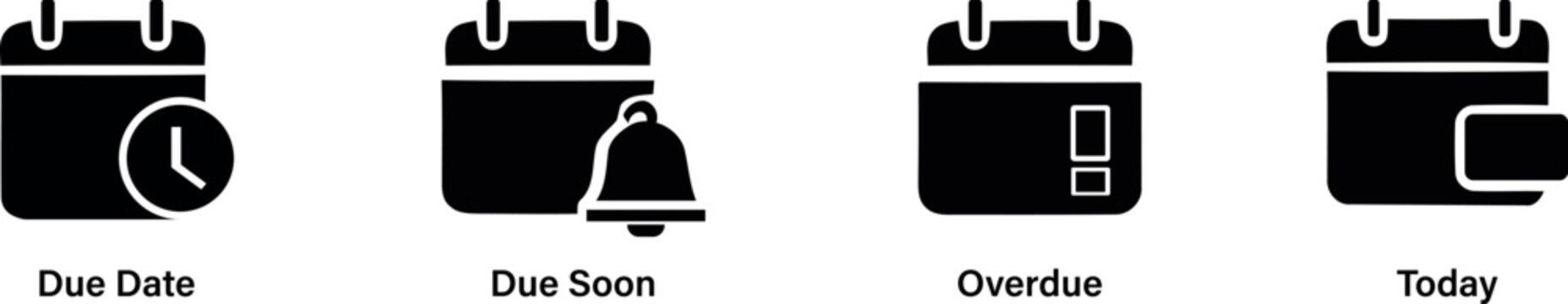 Deadline management icons due date due soon overdue and today calendar symbols