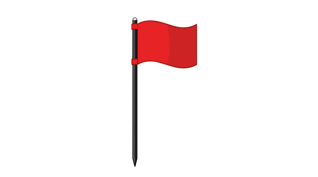 A simple red flag with a black pole stands starkly against a clean white background, ready for use in various contexts.