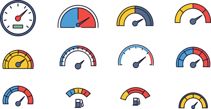Dashboard Gauge and Performance Meter Vector Set Isolated on White Background