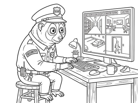 Cute Loris Security Guard Monitors Surveillance Cameras