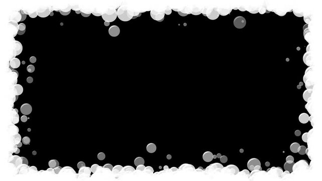 Floating Cartoon Soap Bubble and Foam Border Frame alpha channel animation,air bubbles isolated cosmetics and cleaning social media motion design element