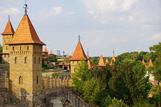 View of the fortress brick towers in Loga Park.