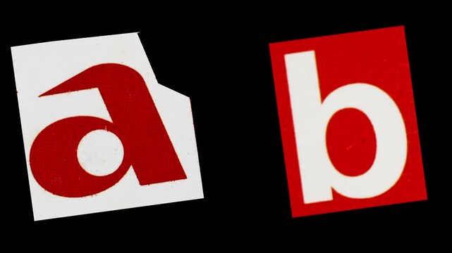 Stop Motion graphic Alphabet letter A B magazine paper cut collage, ransom note style text,  additional video elements on transparent background (Alpha Channel)