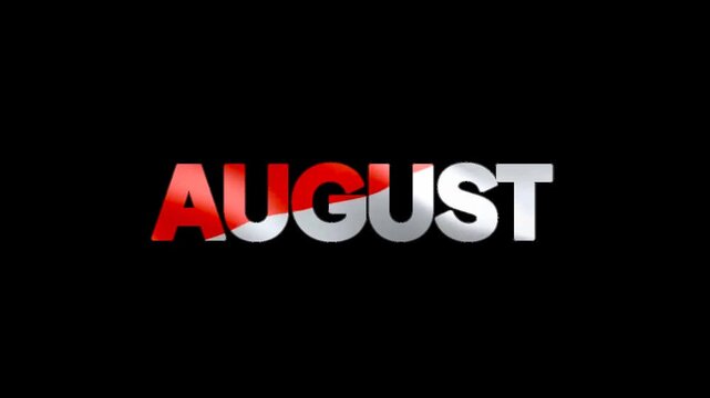 The English word "Augustus" (August) is written with a red and white flag effect. It can be used to celebrate Indonesian Independence Day in August.