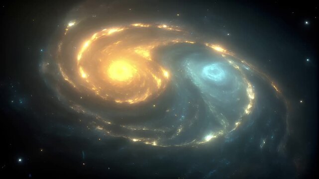Yin Yang, Chinese philosophy, harmony, balance, Taoism. A vivid depiction of a spiral galaxy, captured in a digital art style. The central subject is a bright, glowing orb.