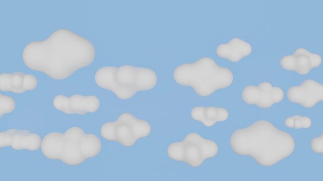 Seamless Loop Cartoon Flat Clouds Moving Across Blue Sky Background 4K Animation