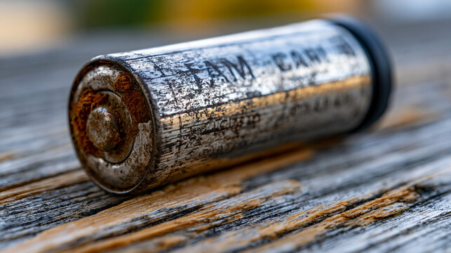 Aged 35mm film canister resting on weathered oak surface, aluminum body scratched with years of darkroom use, light tracing the cylindrical edge, dust settled in embossed lettering, archival photogr