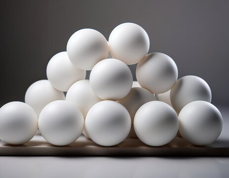 close up view of white ping pong balls arranged in a clean minimal pattern showcasing smooth glossy texture soft lighting and spherical precision on a neutral studio background