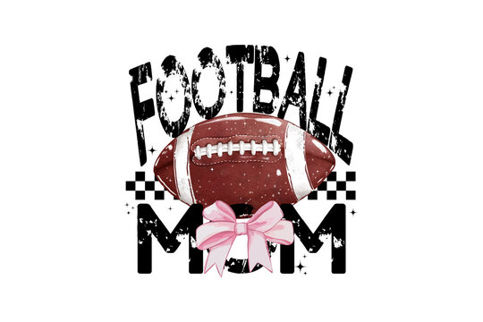  Football Mom with checkerboard background and a cute pink bow Sublimation Design
