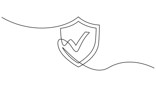 Shield badge continuous one line drawing animation videos, Animation of a single line drawing of a tick mark. 4k animation