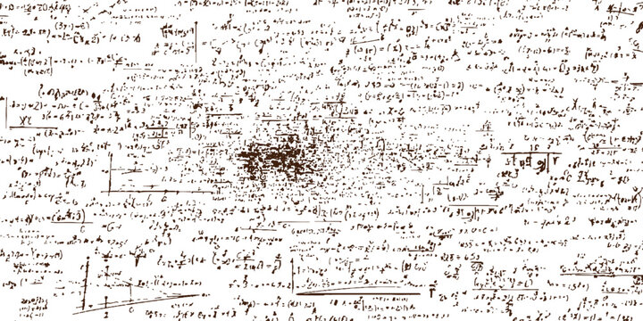 Seamless handwritten mathematical formulas, physics equations, and science notes on a distressed background vector illustration.