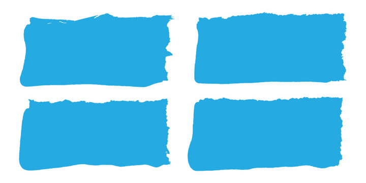 Set of blue grunge brush stroke banners, torn paper shapes, and rough painted text boxes vector illustration.