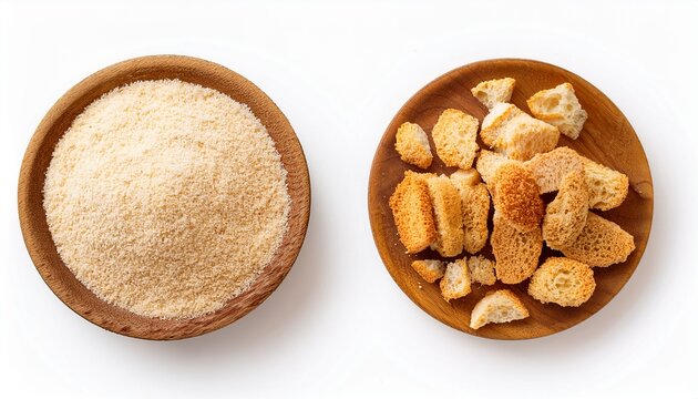 isolated bread crumbs and crushed rusk bread crumbs for nuggets panko on white background top view food and wheat ingredient