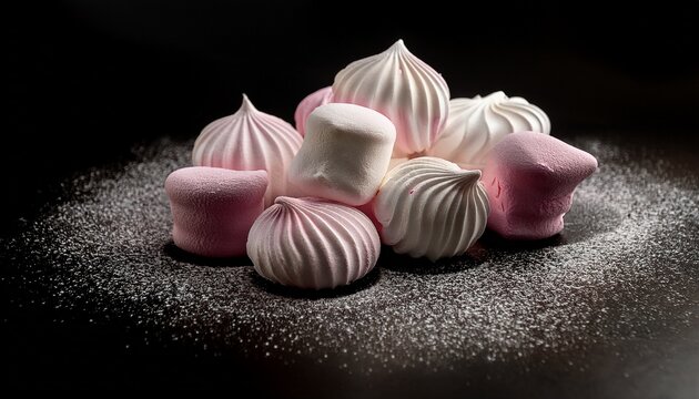 marshmallows on a black background sweet and airy confection delight composition