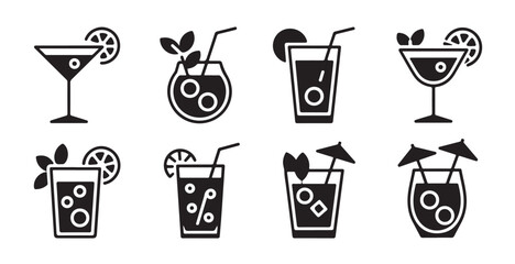 Artistic drink icons with mint leaves and cocktail umbrellas for modern beverage branding. © MD.RAHIM