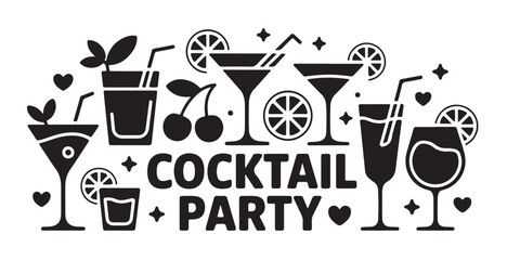 Cocktail party icon set on white background vector illustration for event celebration. © MD.RAHIM