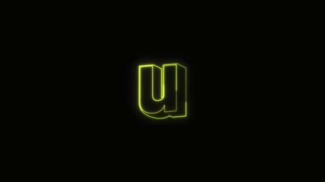  Alphabet u Neon Text Seamless Loop 4K with Black Background Animated Promotional Typography for Video Editing
