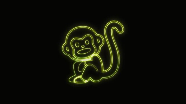  Monkey Icon Neon Seamless Loop 4K with Black Background Animated Promotional Typography for Video Editing