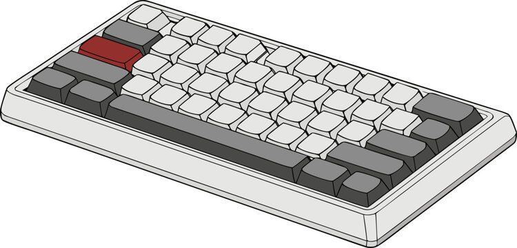 A sleek, compact mechanical keyboard with a 65% layout, featuring dark black or charcoal keycaps with white backlit legends. The design is modern and minimalist, with clean lines and subtle texture. I