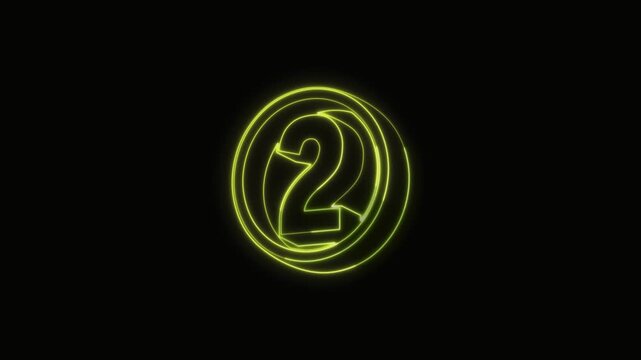 Number 2 Neon Text Seamless Loop 4K Black Background Animated Promotional Typography for Video Editing