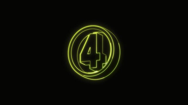 Number 4 Neon Text Seamless Loop 4K Black Background Animated Promotional Typography for Video Editing