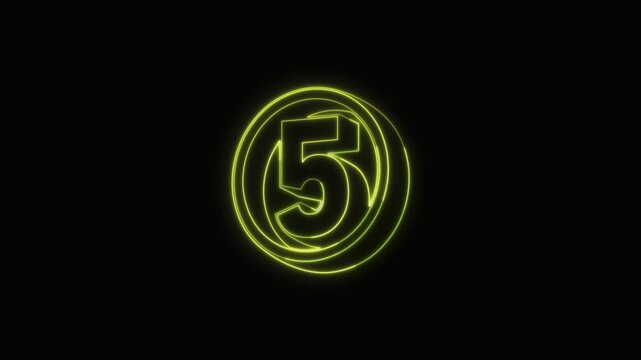 Number 5 Neon Text Seamless Loop 4K Black Background Animated Promotional Typography for Video Editing
