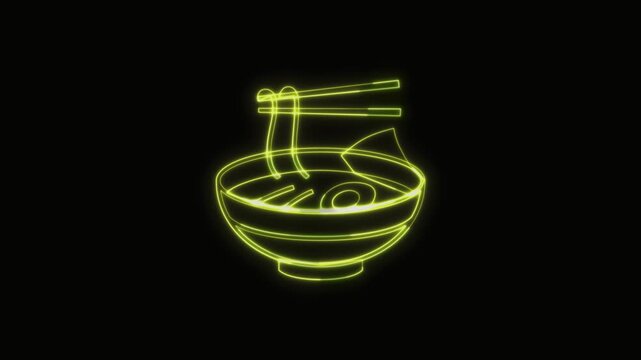  Noodles Icon Neon Seamless Loop 4K with Black Background Animated Promotional Typography for Video Editing
