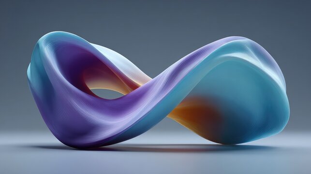 3D Rendered Infinite Mobius Strip Loop in Gradient Purple and Blue on Neutral Background