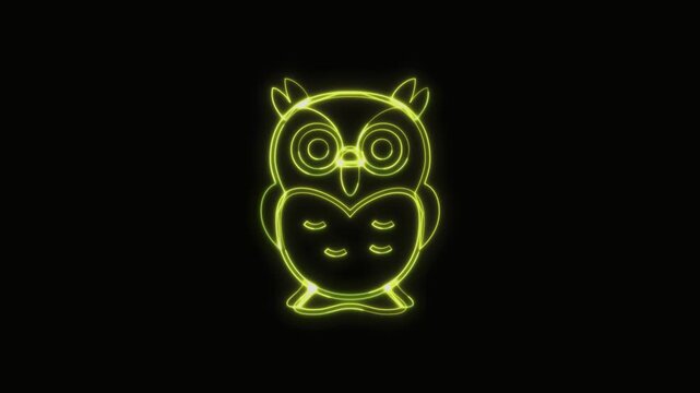  Owl Icon Neon Seamless Loop 4K with Black Background Animated Promotional Typography for Video Editing