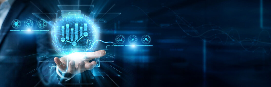 Data Scientist Hand Hold Data science, and complex predictive model, advanced statistical analytics, programming algorithms, machine learning research optimization