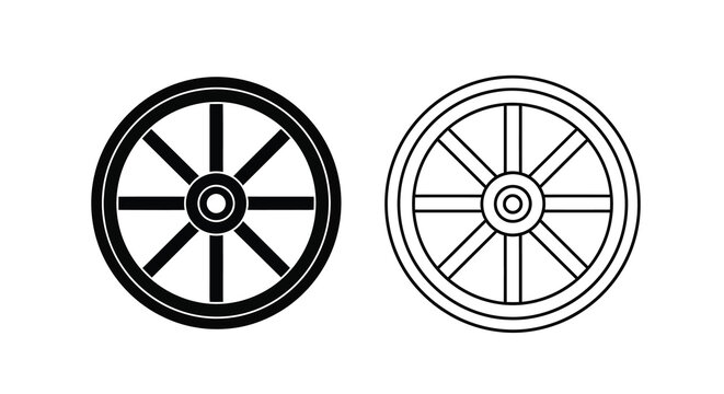 Wagon Wheel Silhouettes On White Background Silhouette