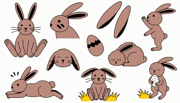 set of funny rabbits