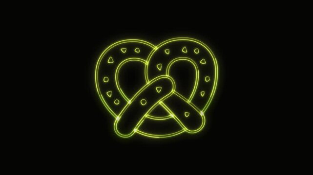  Pretzel Icon Neon Seamless Loop 4K with Black Background Animated Promotional Typography for Video Editing